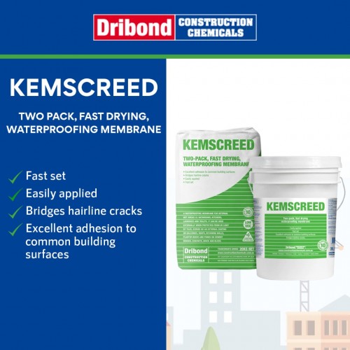 Dribond Kemscreed Two-pack, Fast Drying, Waterproofing Membrane 10L (Liquid) + 20KG (Powder)